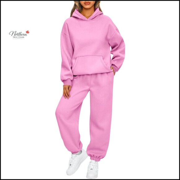 Pants - Oversized Hoodie Sweatsuit Set, Polyester Cotton, Drop Shoulder, Pockets